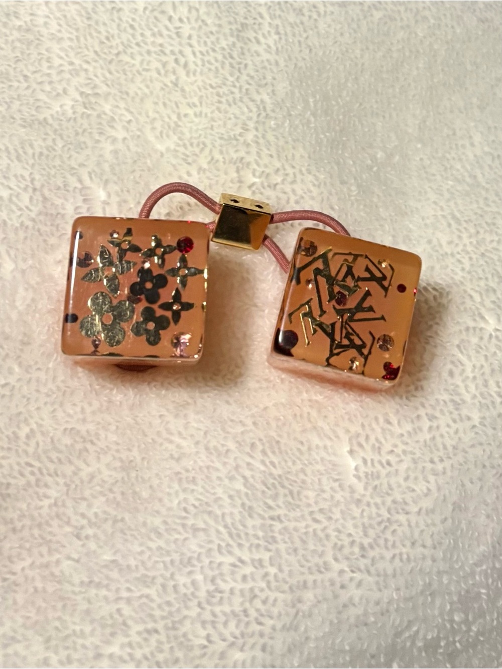 Gold Accent Peach/Pink Resin Hair Tie - Picture 2 of 4